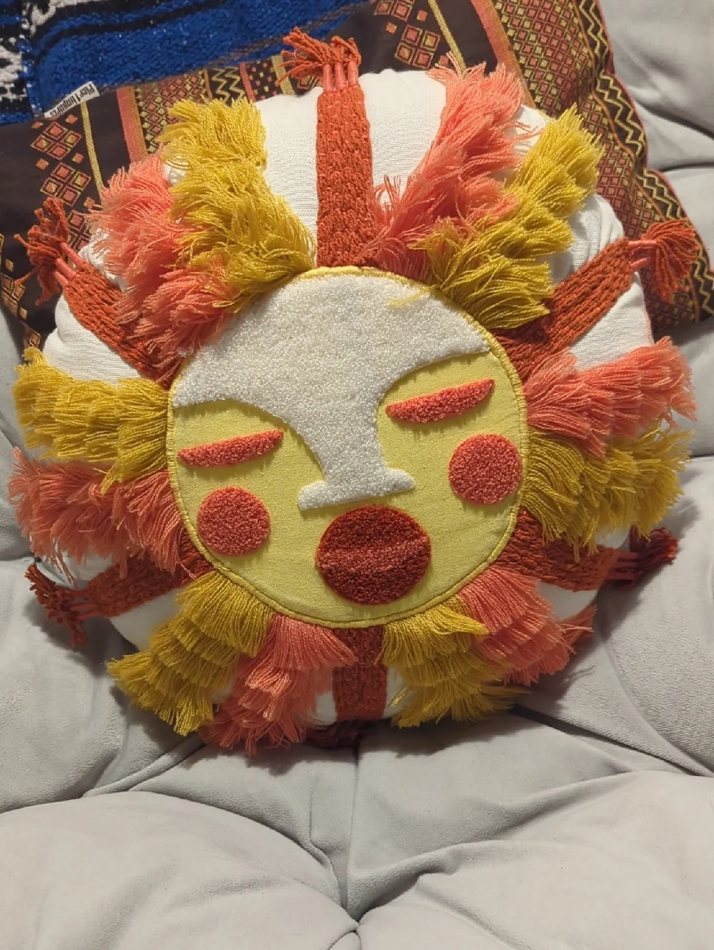 Sun Face Decorative Throw Pillow - Orange, Yellow, White